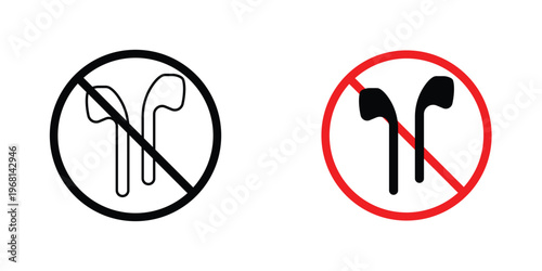 No earbuds allowed sign in doodles flat and line stroke pack