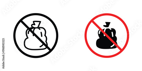 No garbage sign in doodles flat and line stroke pack