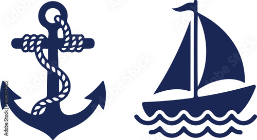 Obraz na plátne Anchor and sailboat icons set