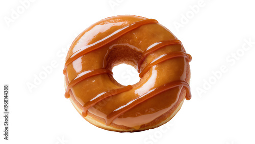 Photos Glossy caramel iced donut with drizzles, isolated on transparent background