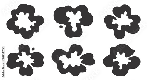 Abstract black blob shapes with white irregular voids, a modern vector graphic illustration set.