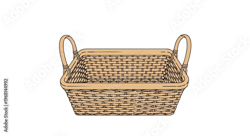 An intricately woven rectangular storage basket with sturdy handles, ideal for organizing and enhancing home decor. This versatile container offers