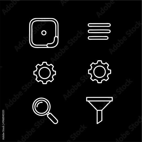Minimalist white line icons for various digital functions.