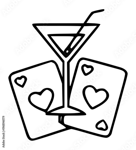 Martini with playing cards illustration