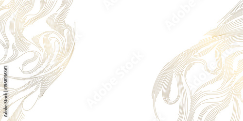 Luxury abstract gold wave pattern, elegant line art on white background. Japanese and Chinese vector design, smooth curves, flowing silk texture, premium frames, wallpapers, fabric prints.