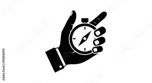 A hand holding a stopwatch in a gesture of urgency indoors