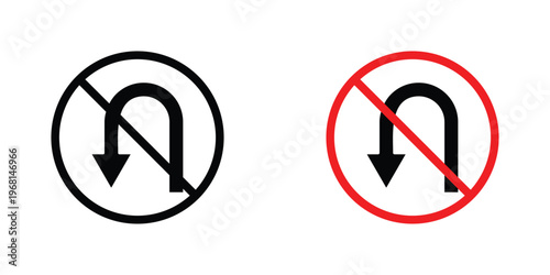 No u turn road sign in doodles flat and line stroke pack