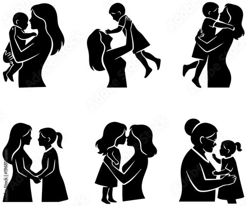 Heartwarming silhouettes of mothers and children sharing tender moments