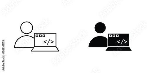 Programmer icon in doodles flat and line stroke pack