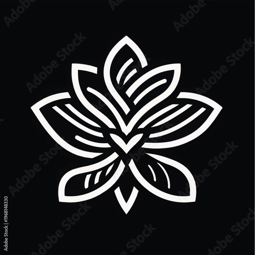 Minimalist Lotus Flower Logo Icon. Elegant Vector Design for Spa, Yoga, Wellness, and Luxury Brands on Black Background
