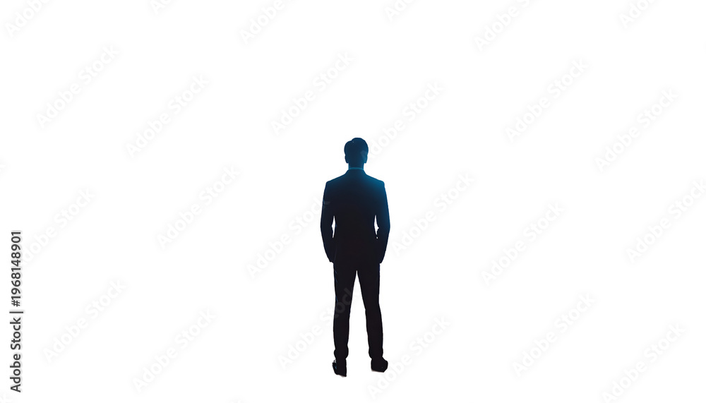 Fototapeta premium Silhouette of a person standing, facing away, glowing faintly against a solid black background