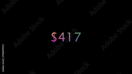 Digital Dollar Counter with Rainbow Gradient Effect Rapidly Increasing on Black Background