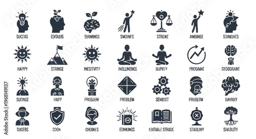 Collection of 28 black and white representing success happiness and various concepts ambition