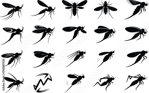 Mosquito Silhouette Icon Collection Set