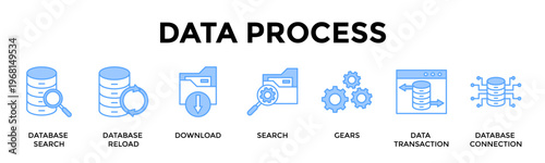 Data Process Banner Web Icon Set Collection Pack Vector Illustration Concept For Streamline Data Operations With Automated Workflows And Processing Systems