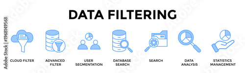 Data Filtering Banner Web Icon Set Collection Pack Vector Illustration Concept For Improve Decision Making By Filtering And Segmenting Relevant Data Sets