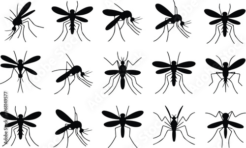 Mosquito Silhouette Icon Collection Set