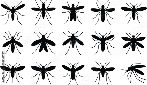 Mosquito Silhouette Icon Collection Set