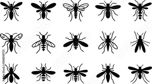 Mosquito Silhouette Icon Collection Set