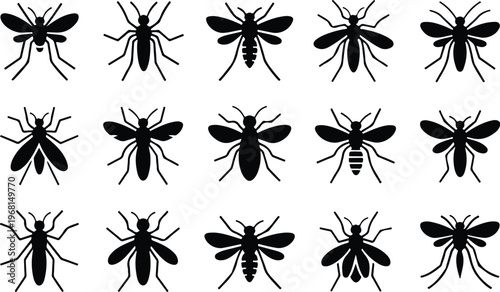 Mosquito Silhouette Icon Collection Set