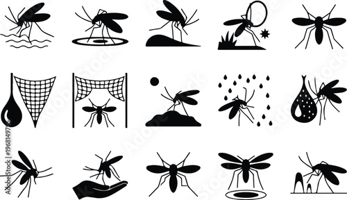 Mosquito Silhouette Icon Collection Set