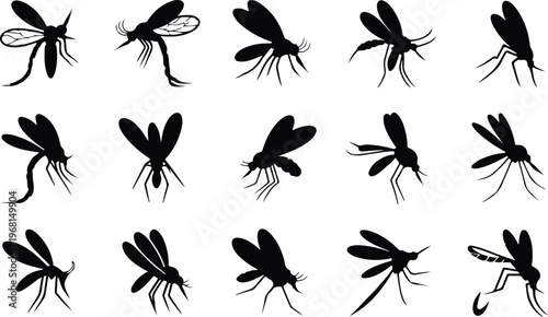 Mosquito Silhouette Icon Collection Set