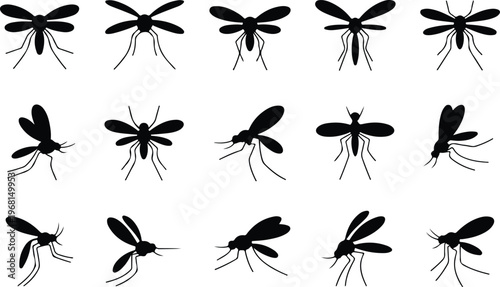 Mosquito Silhouette Icon Collection Set