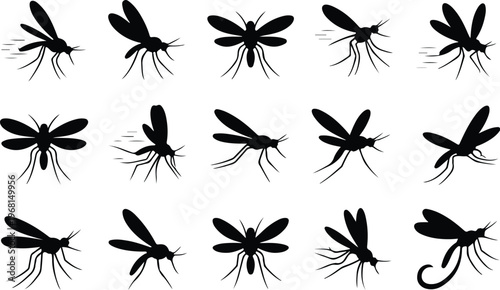 Mosquito Silhouette Icon Collection Set