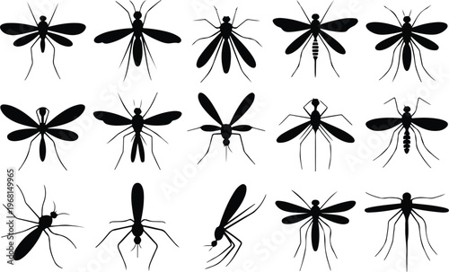 Mosquito Silhouette Icon Collection Set