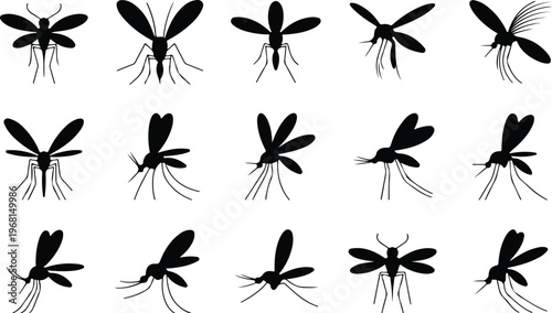 Mosquito Silhouette Icon Collection Set