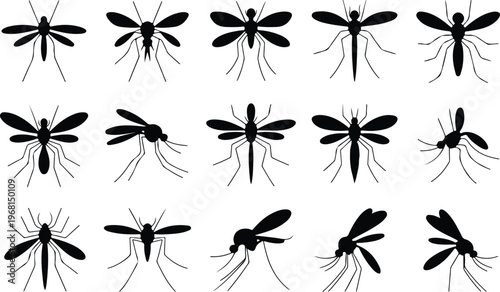 Mosquito Silhouette Icon Collection Set