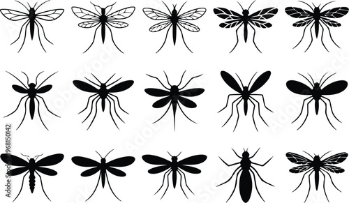 Mosquito Silhouette Icon Collection Set