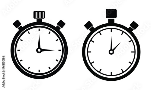 Black and white stopwatch silhouette icons time measurement and speed illustration