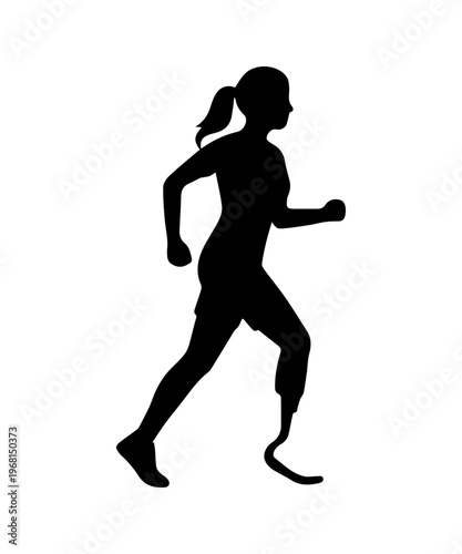 Woman running with prosthetic leg silhouette