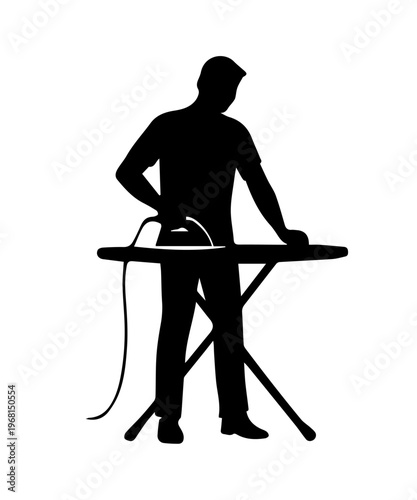 Man ironing clothes on an ironing board silhouette