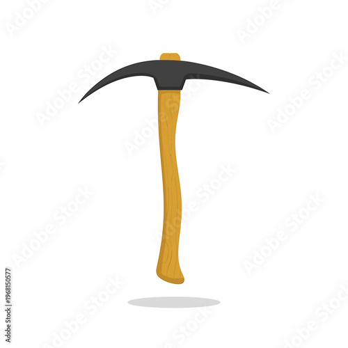 Illustration of a mining pickaxe with wooden handle isolated on clear background