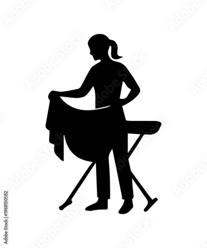 Woman ironing clothes on an ironing board silhouette