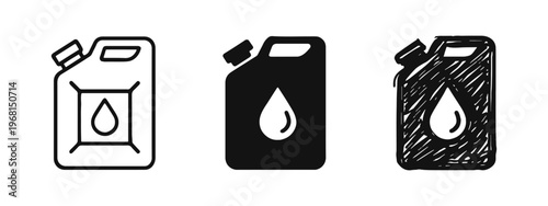 Fuel Canister and Droplet Icon Set, Jerrycan Outline and Glyph Icons for Energy and Transportation