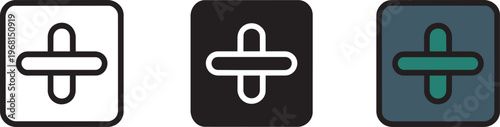 Plus Sign Icons In Outline And Filled Styles For Math And Interface Design