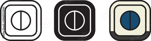 Set Of Three Outline And Colored Toggle Switch Icons With Circle And Line