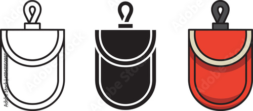 Set Of Three Pouch Icons In Line, Solid Black, And Color Illustration Styles