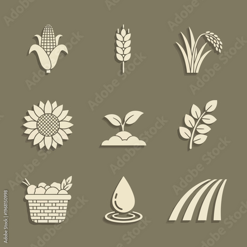 Agriculture icons with farm products.