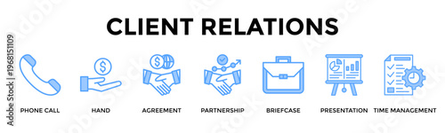 Client Relations Banner Web Icon Set Collection Pack Vector Illustration Concept For Build Stronger Client Partnerships With Timely Communication And Clear Proposals