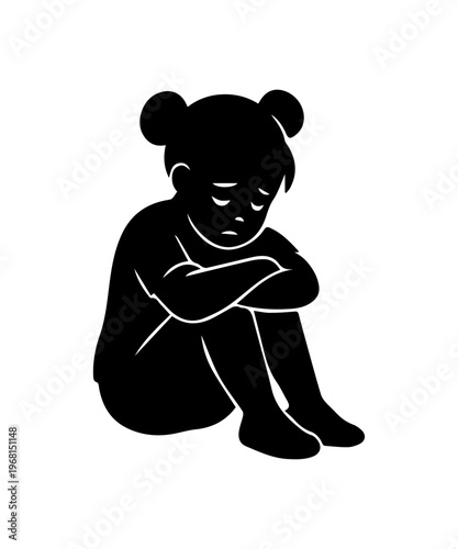 Little child feeling sad and depressed, experiencing loneliness