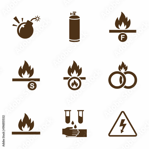 Warning signs of fire and danger.