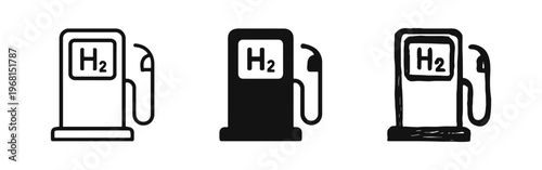 Hydrogen Fuel Station Icon Set, H2 Energy Refueling Pump Graphic, Clean Energy Technology
