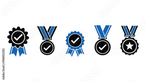 A collection of award medals in blue and black showcasing achievement and recognition presented as a silhouette high quality professional detailed
