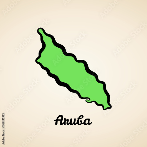 Green simplified map of Aruba with black outline
