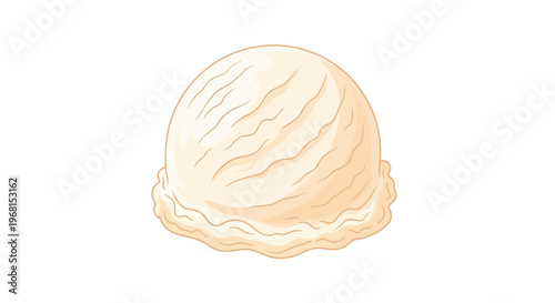A delightful single scoop of creamy vanilla ice cream, perfectly rendered in a clean, isolated vector illustration, ready to enhance any sweet