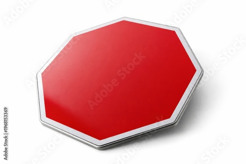 glossy red octagonal stop sign cropped diagonal presentation metallic edge detail isolated white background
